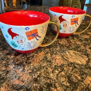 2 Anthropologie Emily Isabella Christmas Santa cups with gold handles